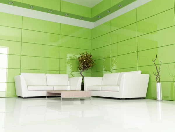 Sala de estar verde e branca — Fotografia de Stock