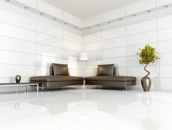 Moderní hnědé a bílé obývací pokoj — Stock fotografie