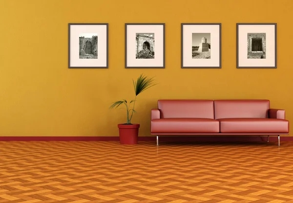 현대 오렌지 거실 — 스톡 사진