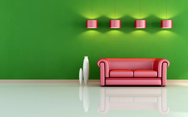 红色和绿色客厅 — 图库照片