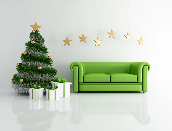 Zielone wnętrze Boże Narodzenie — Zdjęcie stockowe