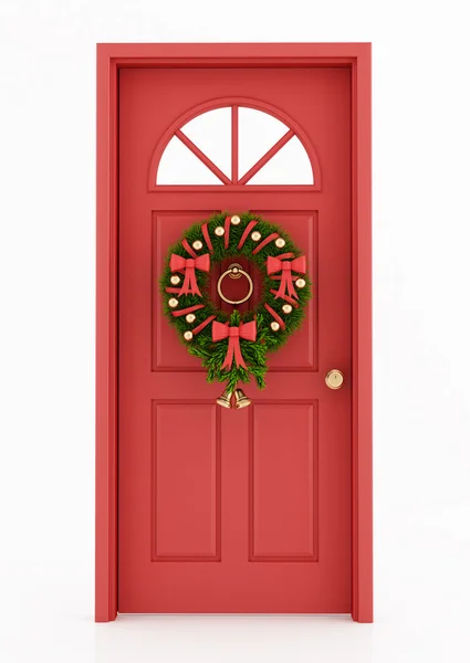 Porta de entrada com grinalda de Natal — Fotografia de Stock