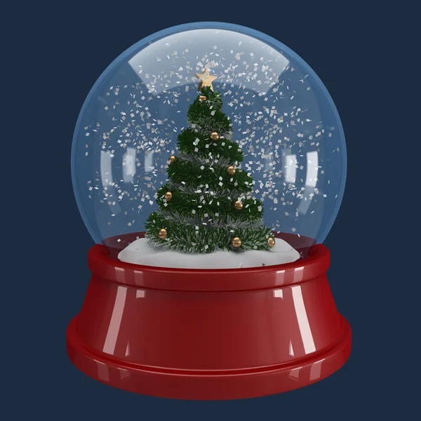 Рождественская елка в снежном шаре — стоковое фото