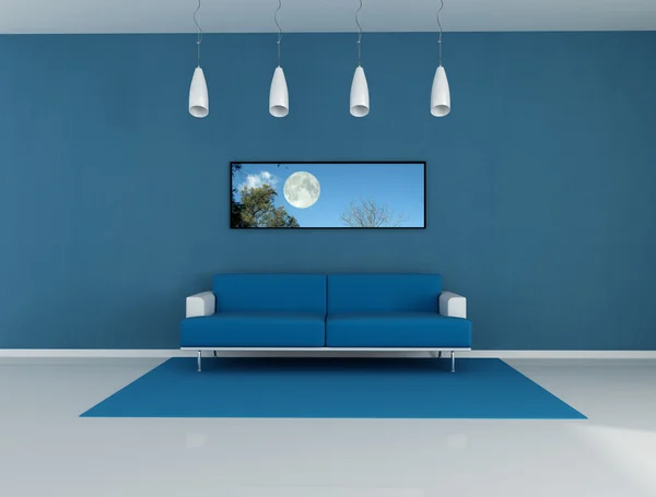 Blauwe woonkamer — Stockfoto