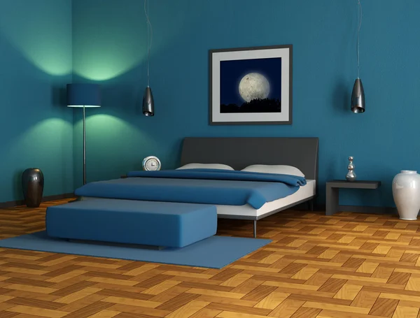 Sininen makuuhuone — kuvapankkivalokuva