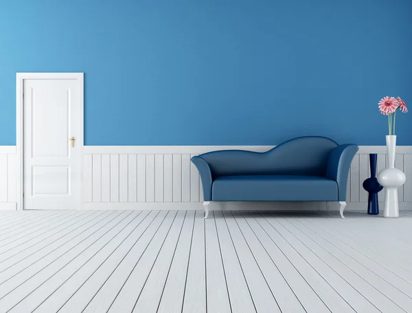 Blauwe en witte retro interieur — Stockfoto