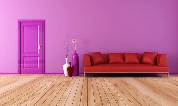 Czerwony i fioletowy pokój dzienny — Zdjęcie stockowe