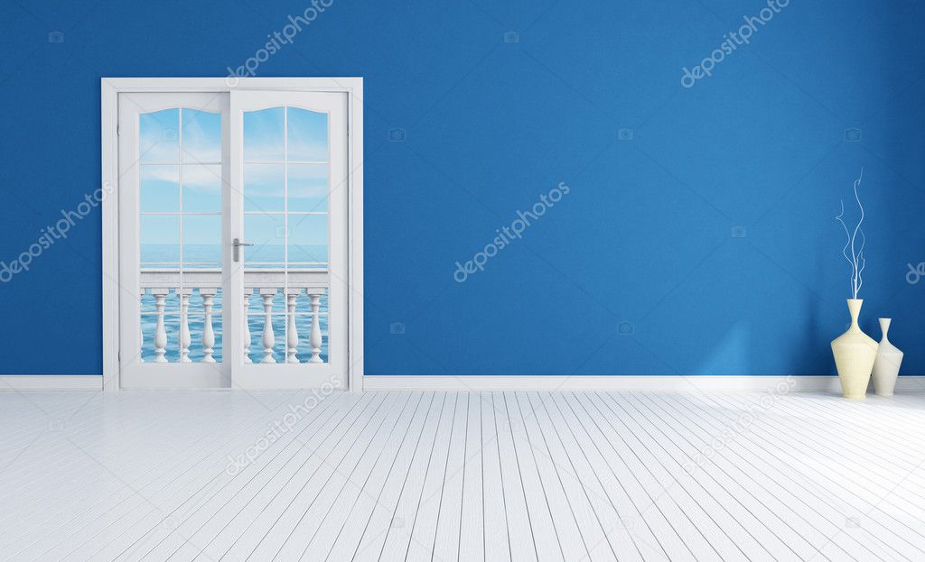 Blue empty mediterranean interior