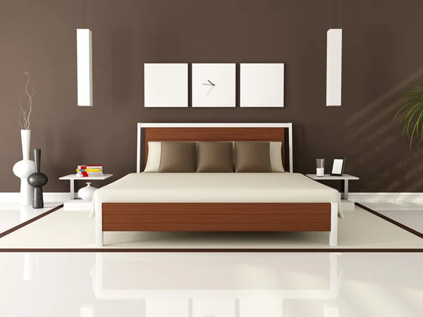 Kahverengi modern yatak odası — Stok fotoğraf