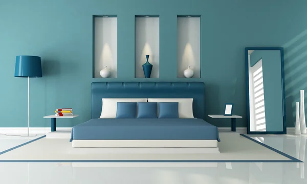 Blaues Schlafzimmer — Stockfoto