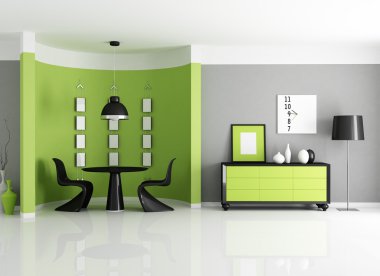 Modern green dining room clipart