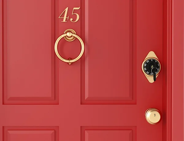 Czerwony drzwi z szafką — Zdjęcie stockowe