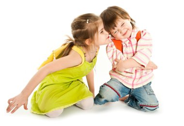One child kissing another clipart