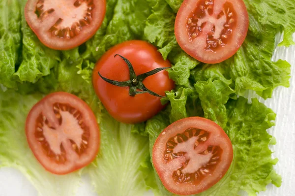 Tomaten Und Salat Auf Weißem Hintergrund — Stockfoto