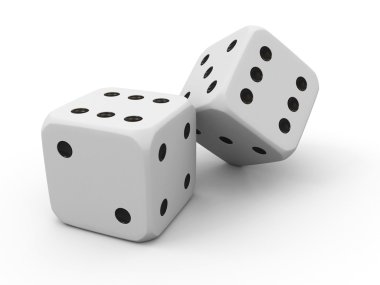 Pair of white casino dice on white background clipart