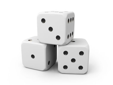 Three white casino dice on white background clipart