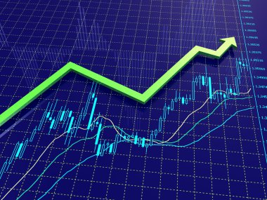 Blue Forex chart with green trend arrow. clipart