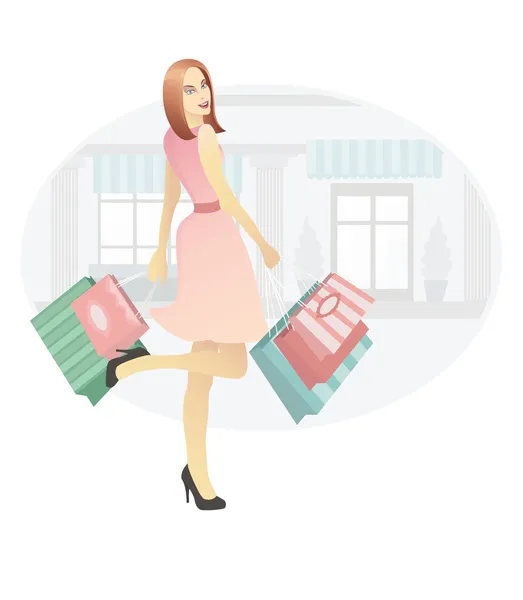 stock vector Girl with shopping bags