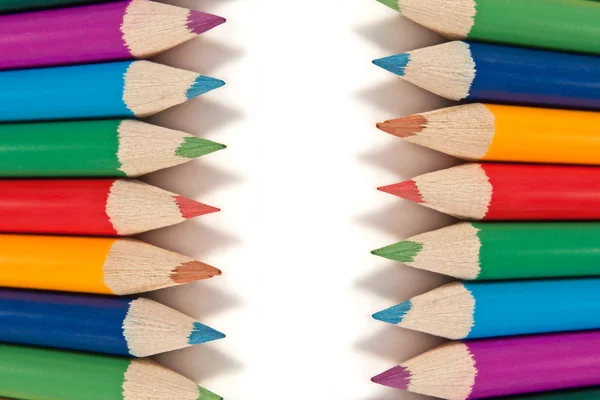 Fechar Capturando Uma Seleção Lápis Artista Coloridos Formato Regular Sobre — Fotografia de Stock