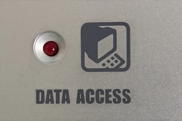 赤色光と単語 データ アクセス アイコンと電気パネルのクローズ アップ — ストック写真
