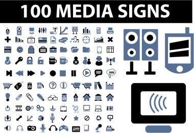 100 medya web işaretleri, vektör