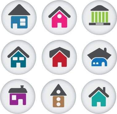 Cute buildings glossy buttons clipart