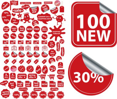 100 red shopping stickers clipart