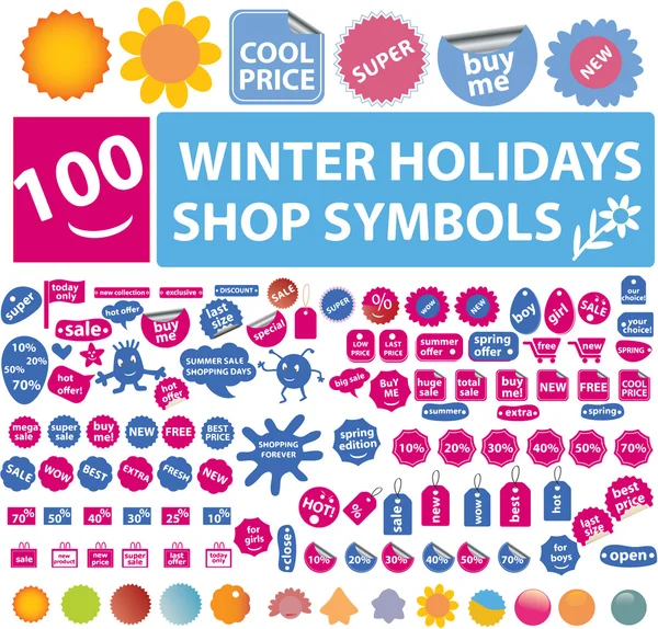 100 symboles boutique vacances d'hiver — Image vectorielle