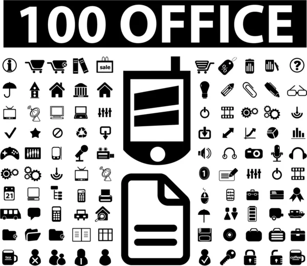 100 signos de oficina negro, vector — Archivo Imágenes Vectoriales