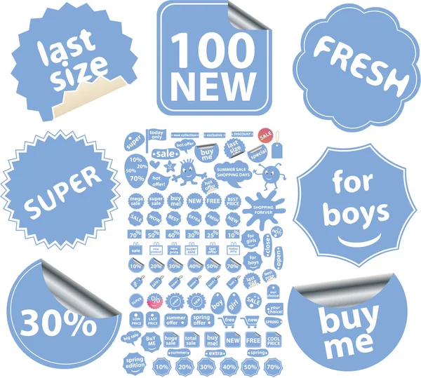 100 blauwe stickers — Stockvector