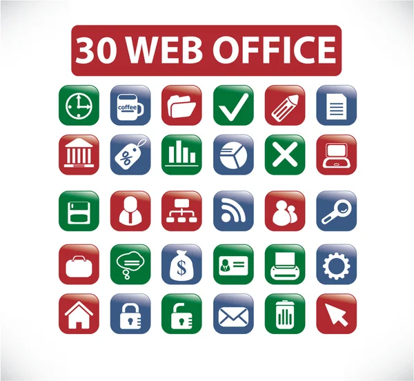 30 web office buttons — Stock Vector
