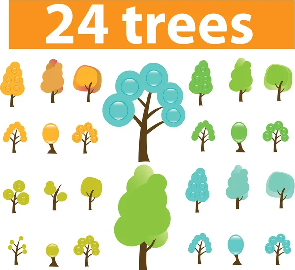 Trees cute signs, vector — Stock Vector