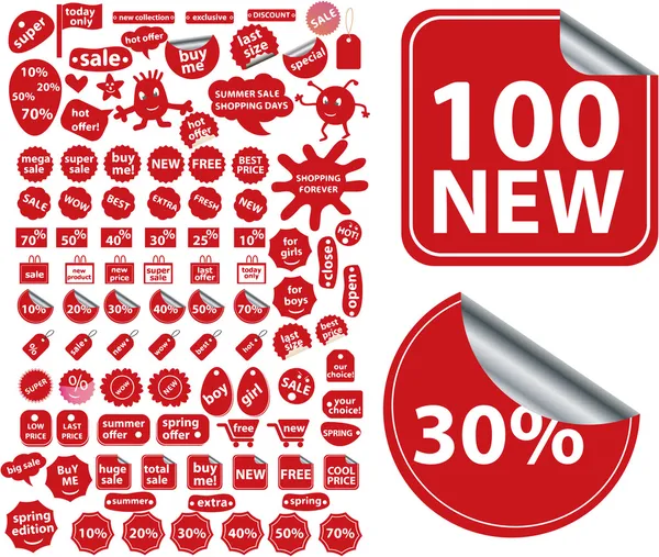 100 red shopping stickers — Stock Vector