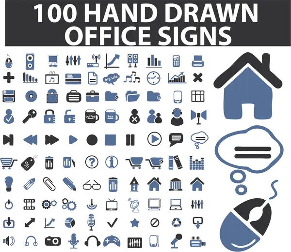 100 simples signos dibujados a mano — Vector de stock