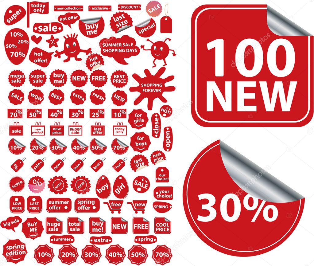 100 red shopping stickers