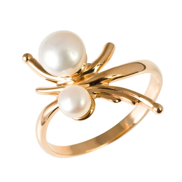 Złoty pierścionek z pereł — Zdjęcie stockowe