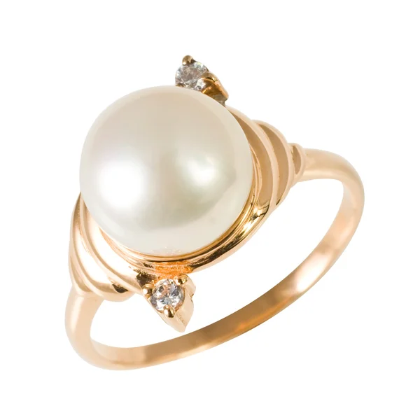 Anello dorato con perle — Foto Stock