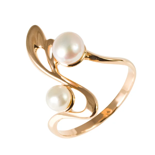 Golden Ring Pearls Wedding Ring Macro — Stock Photo, Image