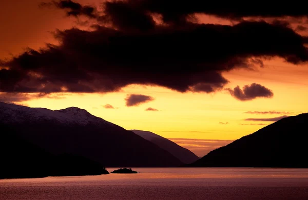 Захід Сонця Фіорд Норвегія — стокове фото