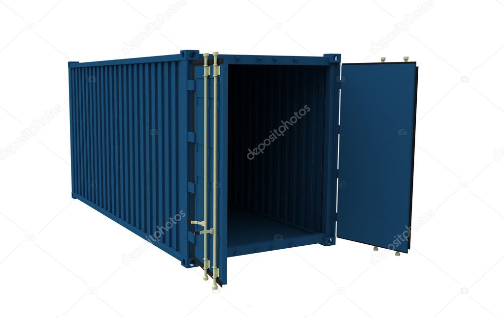 The sea container with open doors on a white background