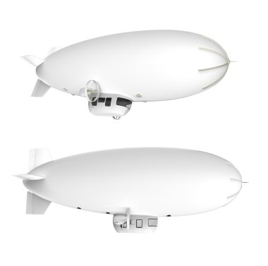 Two white dirigible balloons with motors on a white background clipart