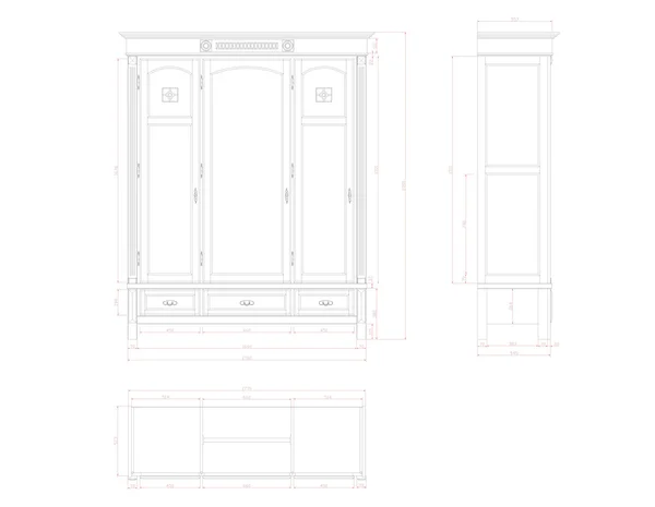 Dibujo Una Caja Tres Puertas Con Las Tallas — Foto de Stock