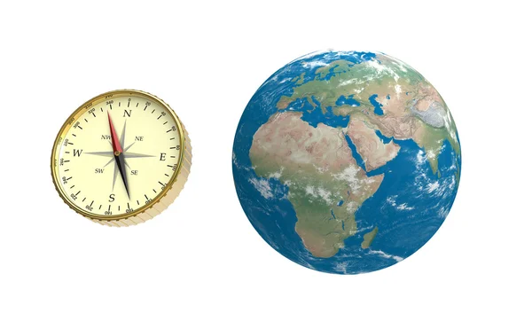 Kompas i świecie — Zdjęcie stockowe