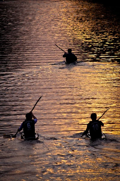 Early Spring Race Canoeist Sun Setting — Stock Photo, Image