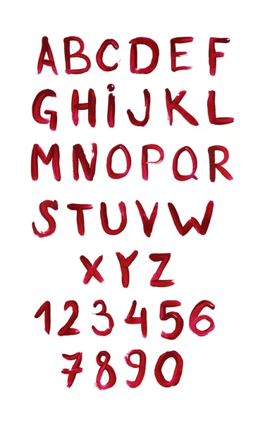 İngilizce alfabe kırmızı boya ile boyanmış — Stok fotoğraf
