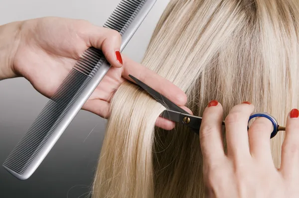 Kadeřnice stříhat blond vlasy Stock Snímky