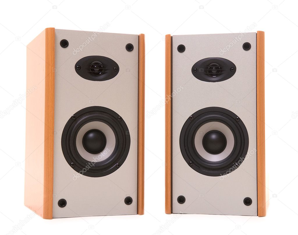Two wooden speakers