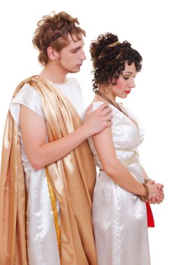 Sad couple in Greek style clipart