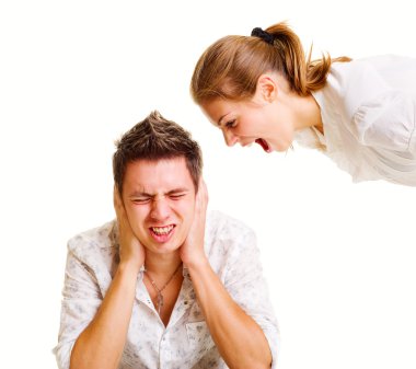 Young woman screaming at man clipart