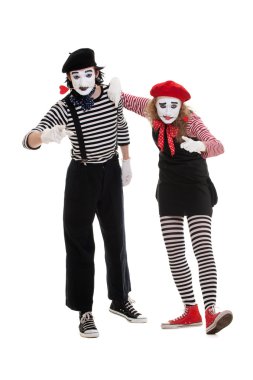 Portrait of mimes in striped costumes clipart